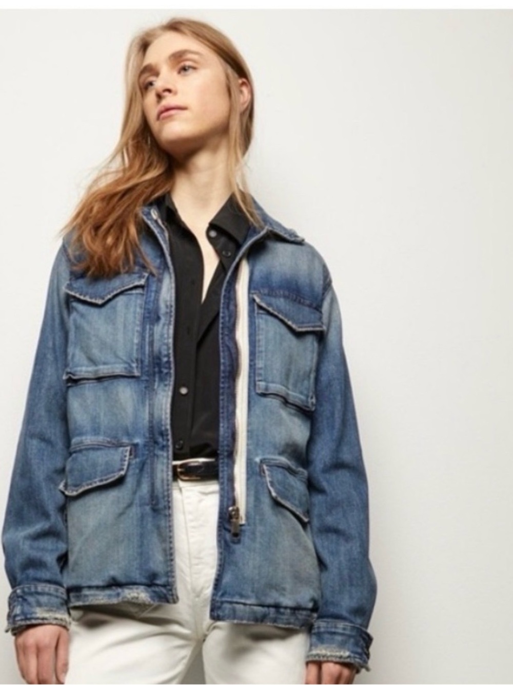 Nili Lotan Distressed Denim Jacket in Tribeca wash - Picture 7 of 7